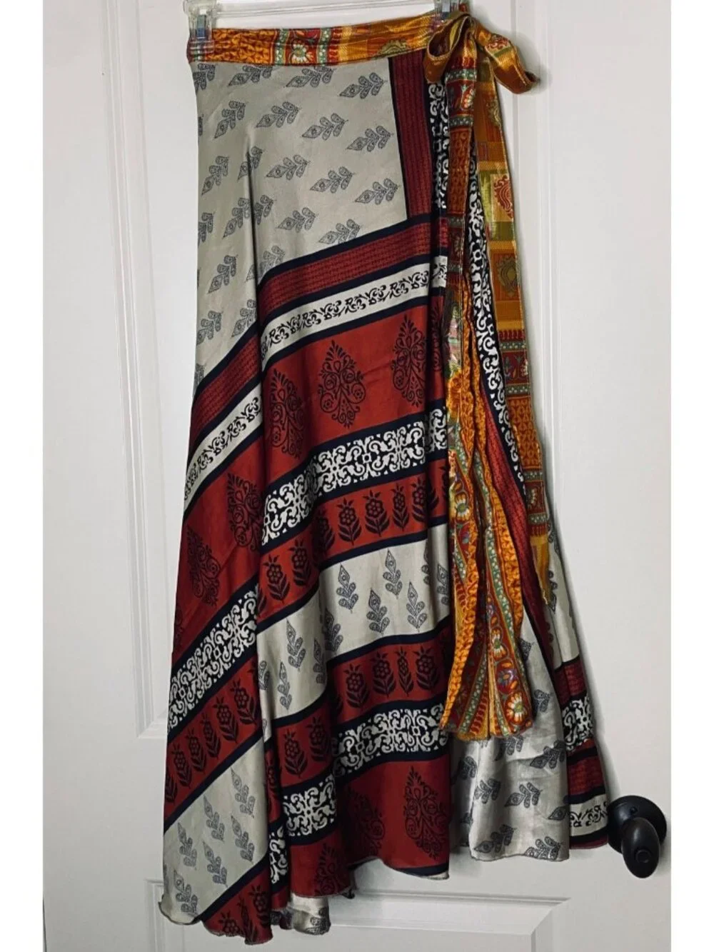 Reversible Sari Silk Magic Wrap Skirt Boho Festival Hippie Handmade India OS